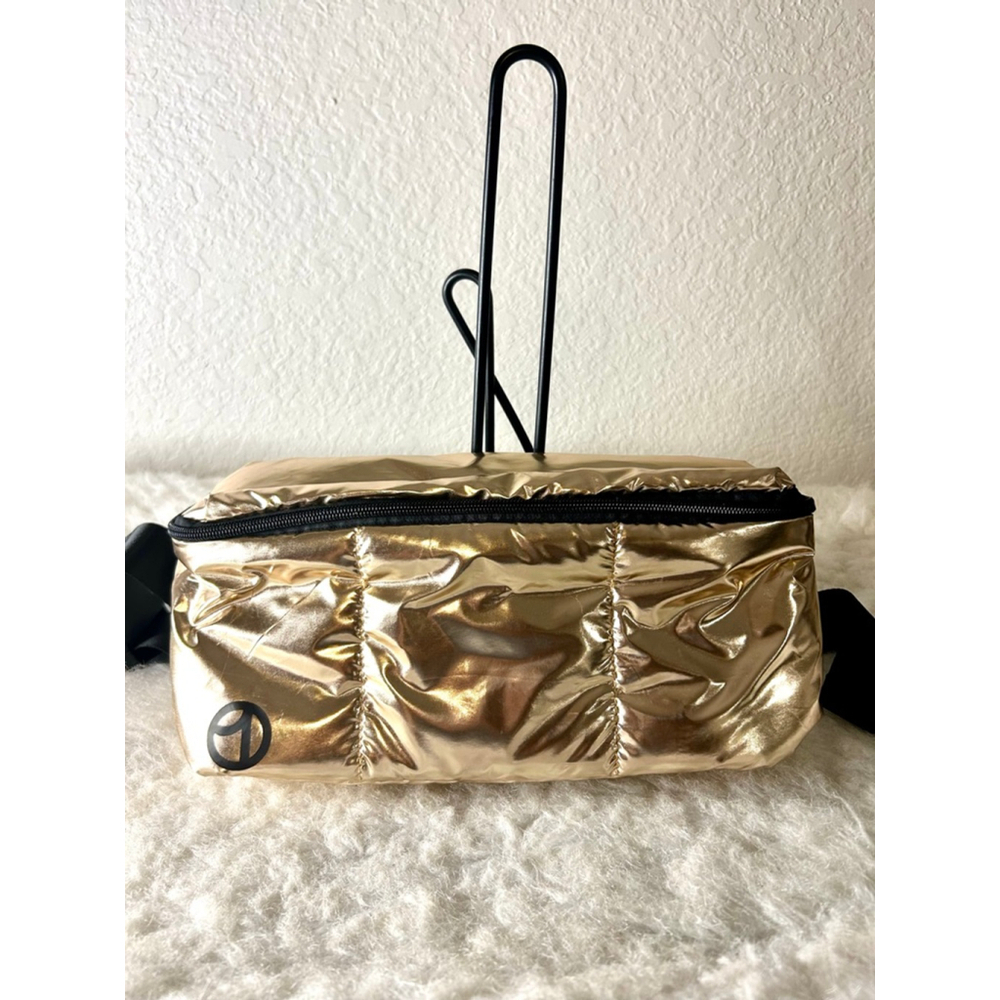 Uber One Gold Metallic Puffy Quilted Crossbody Fanny Pack Bag